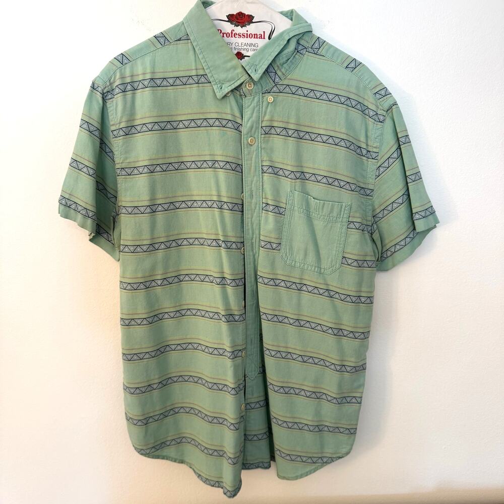 Arizona Jean Co Mens Large Mint Green Aztec Stripe Button Up Shirt Vintage
